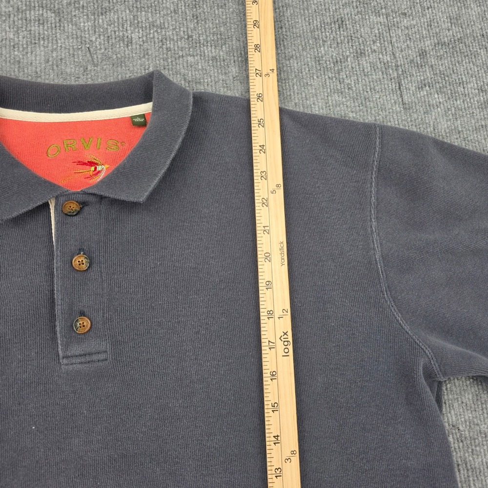Orvis Mens Large Faded Navy Blue 100% Cotton Long Sleeve Polo Sweatshirt Heavy - Picture 4 of 6